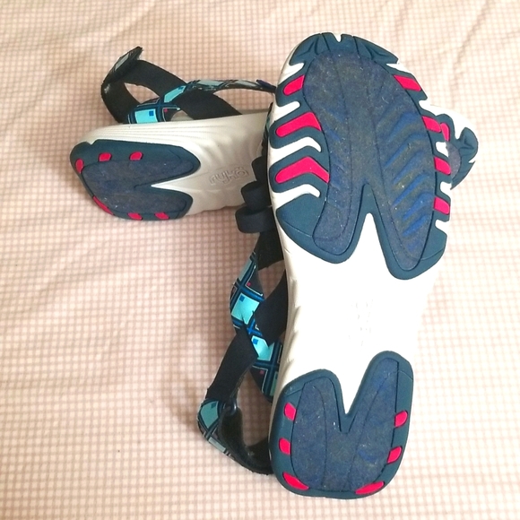 Ryka Womens Sandals Navy Blue and Turquoise, Pink/Grey foam insoles. Size 8M - Picture 4 of 4